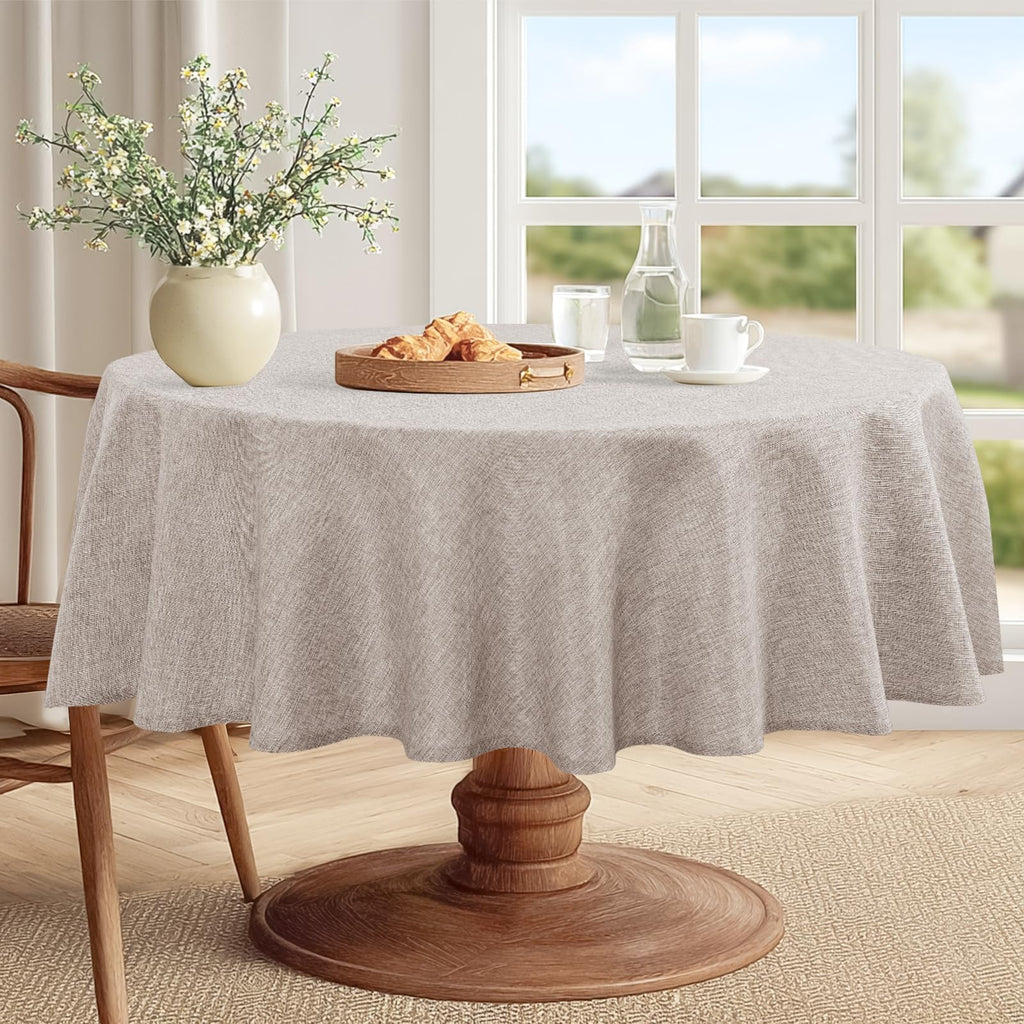 Faux Linen Round Tablecloths 54 inch, Decorative Wrinkle Free Texture Rustic Circle Table Cloth Cover, Dining
