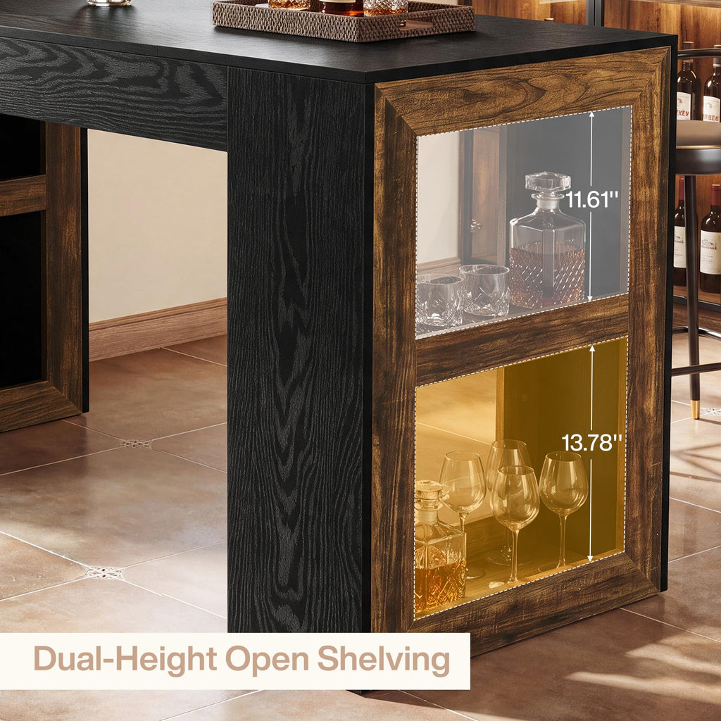 63" Bar Table, Counter Height Pub Table with Storage Shelves