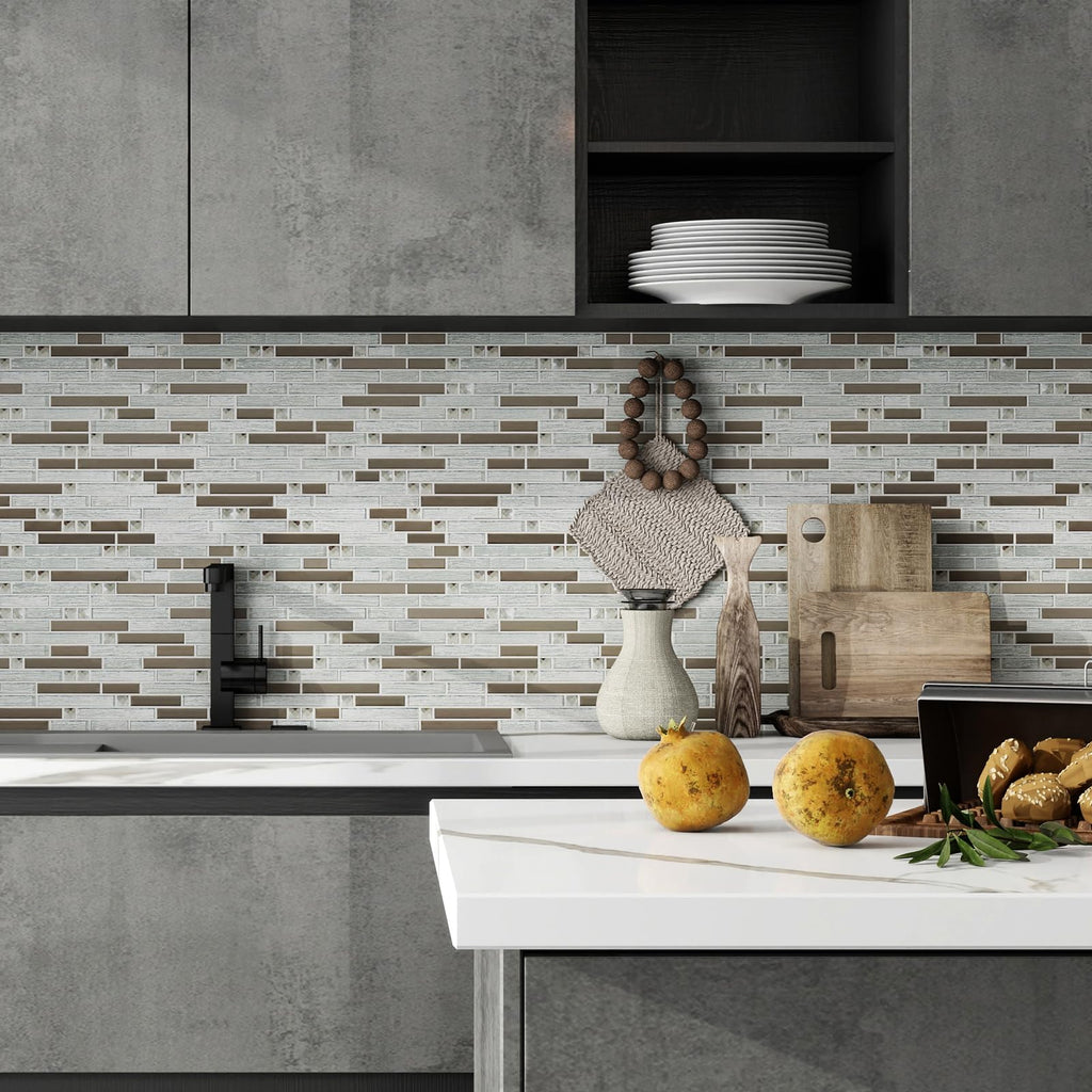 White Silver Glass Mosaic Tile 12x12 Waterproof Kitchen & Vanity Wall 5Sh