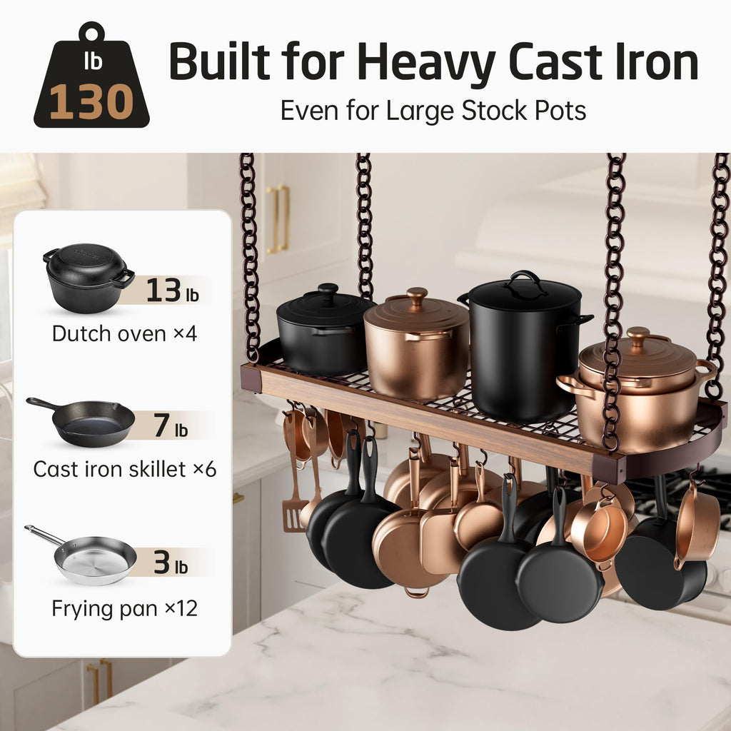 48 Inch Oil Bronze Hanging Pot Rack Ceiling Mount with 130lb Capacity