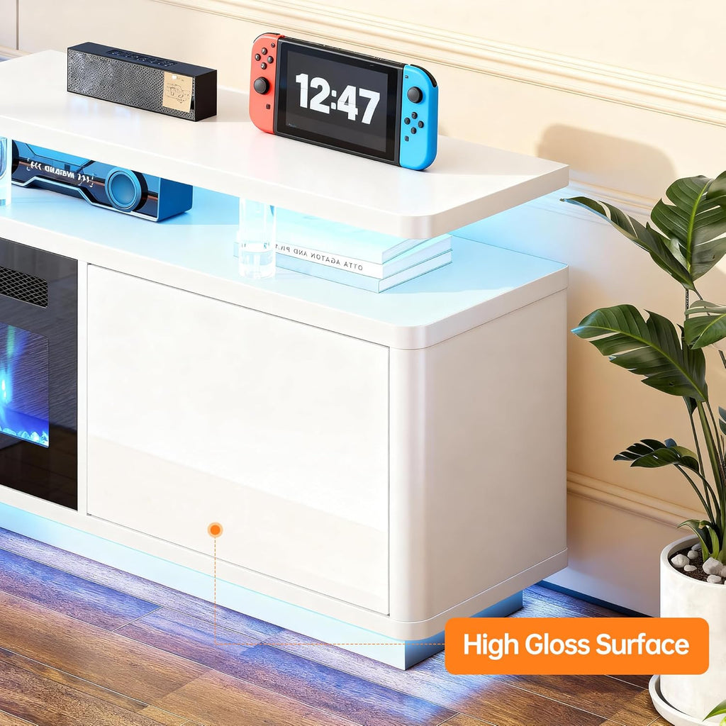70" Fireplace TV Stand for TVs up to 80", Entertainment Center with 36" Fireplace & Double LED Lights, TV Console