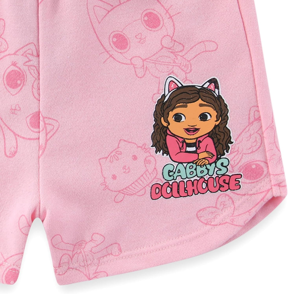 Girls French Terry Short Sleeve T-Shirt and Shorts Set for Toddler to Big Kids