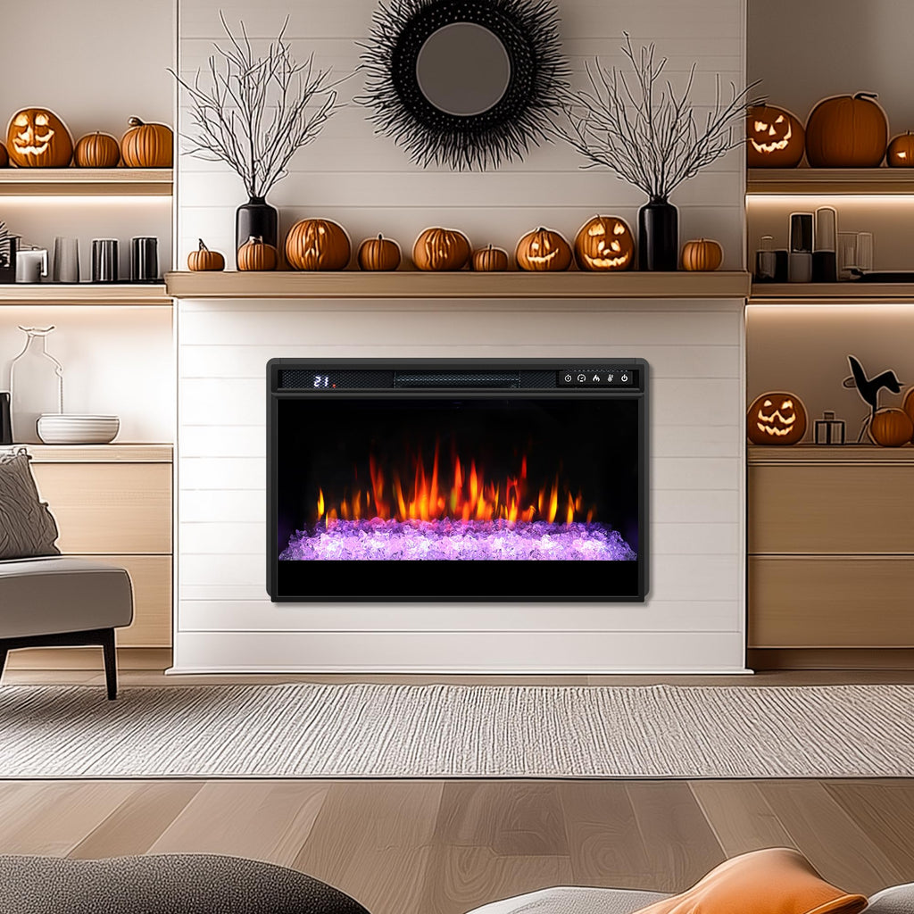 OxharkFlame 26in Electric Fireplace Inserts Wall Mounted Recessed Crystal