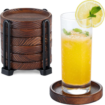 Wooden Coasters for Drink-Acacia Wood Drink Coasters Set with Holder - Set of 6