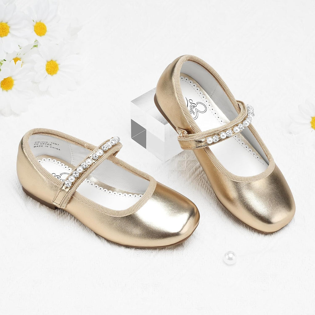 Girls Dress Shoes Beaded Mary Jane Flats for Flower Girl