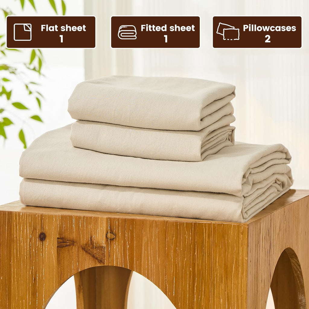 100% French Linen Bed Sheet Set - 16" Deep Pocket, 4-Piece