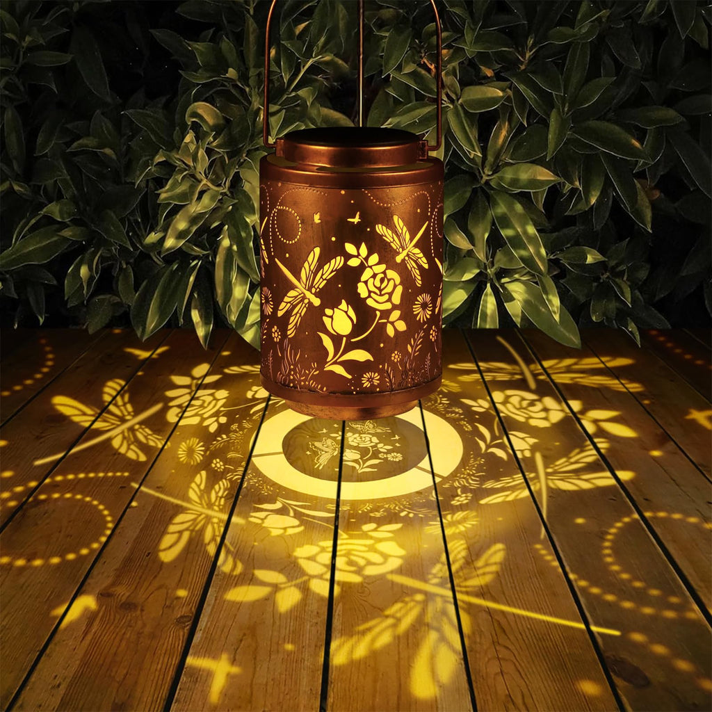 Outdoor Lanterns, Dragonfly Garden Decor LED Light Hanging Waterproof Solar Lantern Birthday Gifts for Women Mon