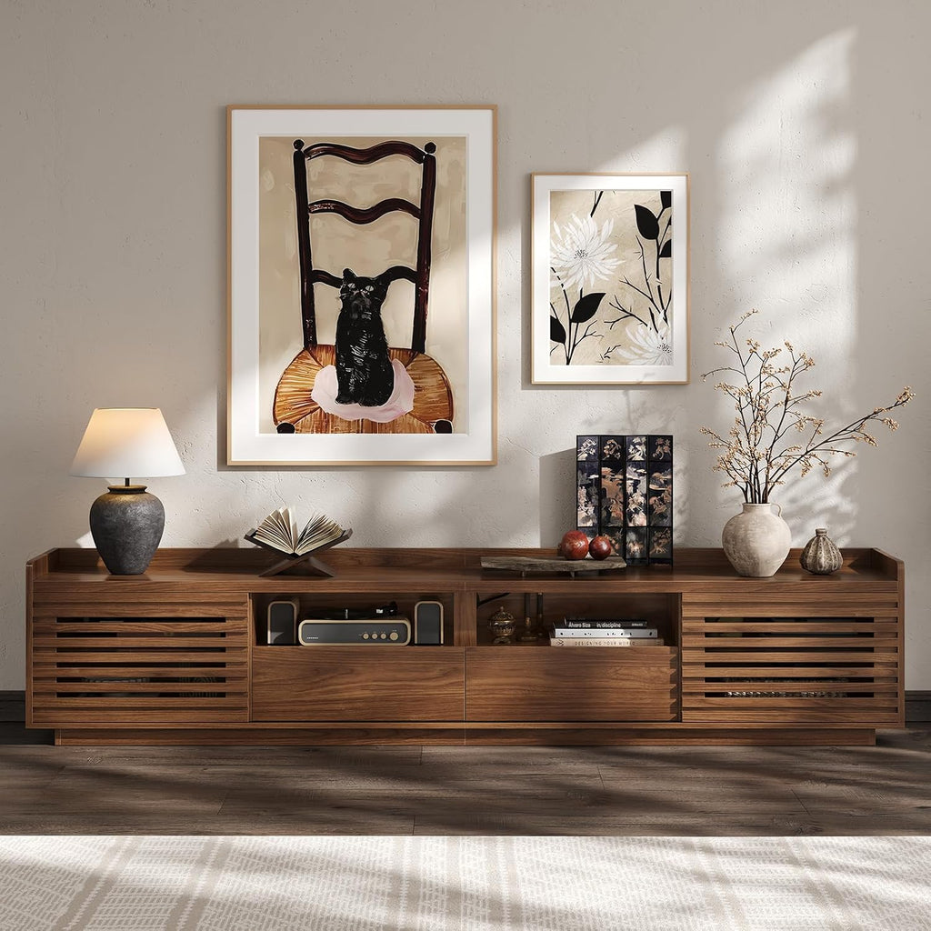 78.7" TV Stand for TVs Up to 85", Mid-Century Modern Entertainment Center with Sliding Doors and Adjustable Shelves