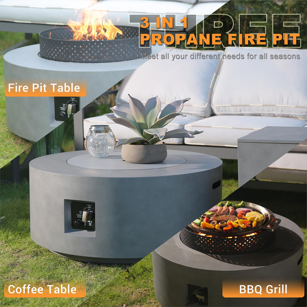 32 Inch Fire Pit Table, 3-Piece Outdoor Propane Fire Pit Table