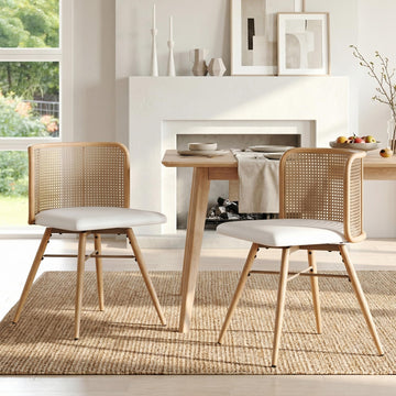Farmhouse Rattan Dining Chairs Set of 2 (Cream White)