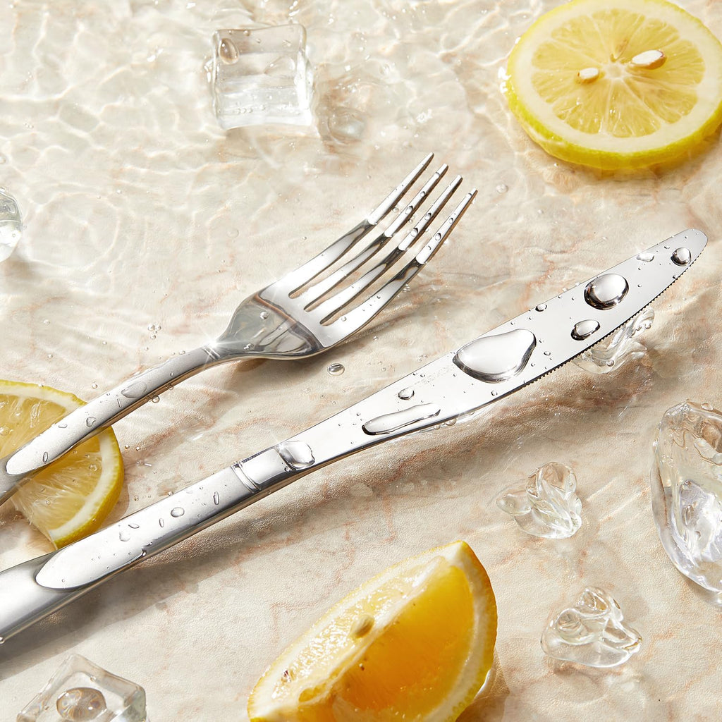 Silverware Set, 65-Piece Flatware Set for 12, 18/10 Stainless Steel Cutlery Set with Bead Edge, Utensil