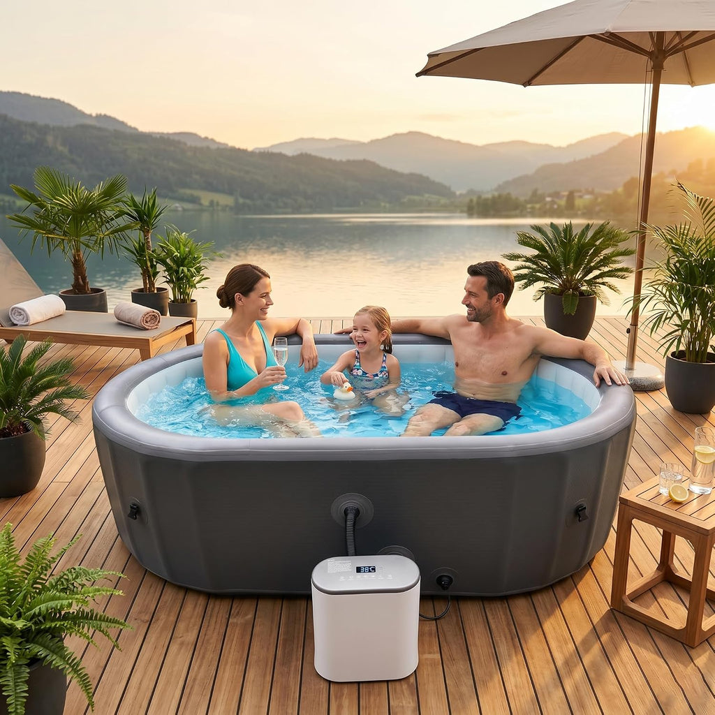 Inflatable Oval Hot Tub, 2 Person Spa with 180 Bubble Jets, Heater, Filter, Cover, 100.4" x 88" x 28"