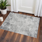 2x3 Washable Abstract Area Rug, Thin Low Pile Non-Slip Indoor Carpet Grey