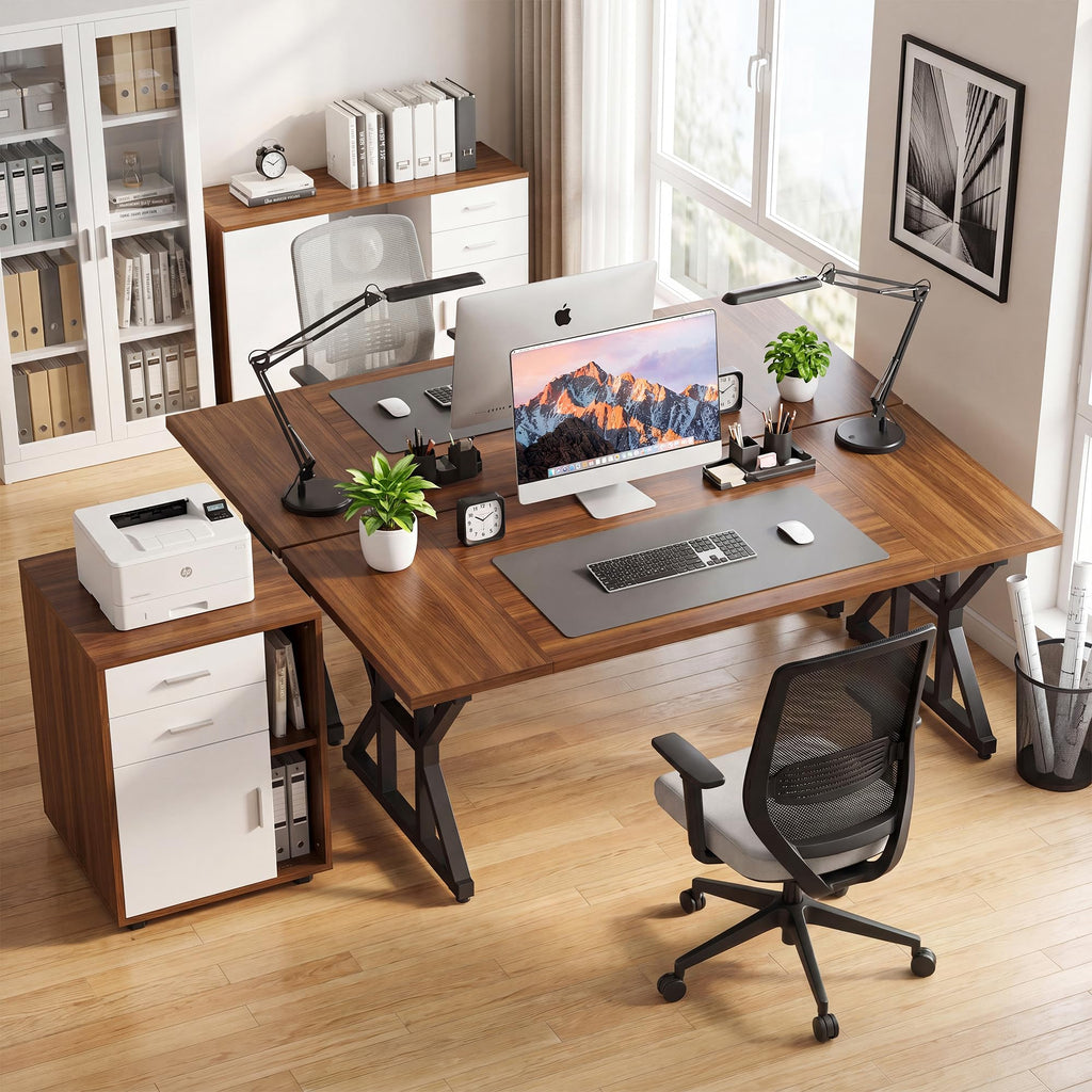 71 Inch Executive Desk, Large Computer Office Desk Workstation with Thick Desktop & Heavy Duty Metal Legs, Modern