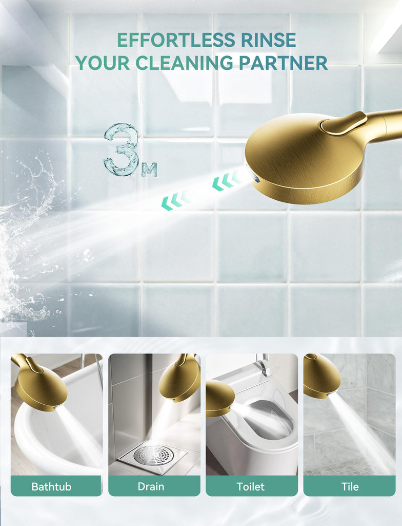 Shower Head with Handheld, High Pressure 10-Spray Detachable Chrome Showerhead with Stainless Steel Hose,Brushed Gold