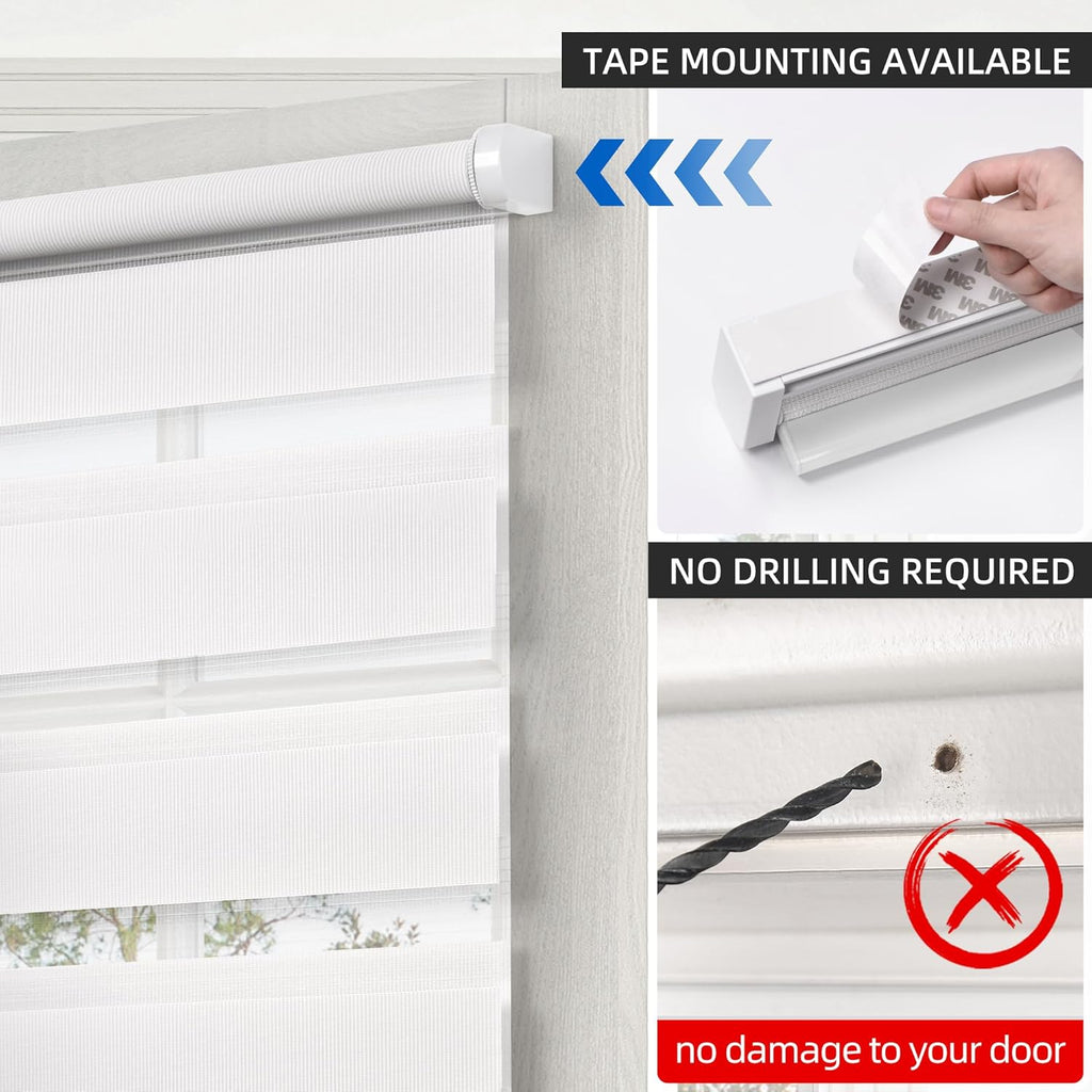 Cordless French Door Blinds, No Drill Roll Up Zebra Blinds for Doors, Light Control Day and Night Sheer Shades for Front Door Patio Sidelight Glass Door, 23.8'' W x 78'' L, White