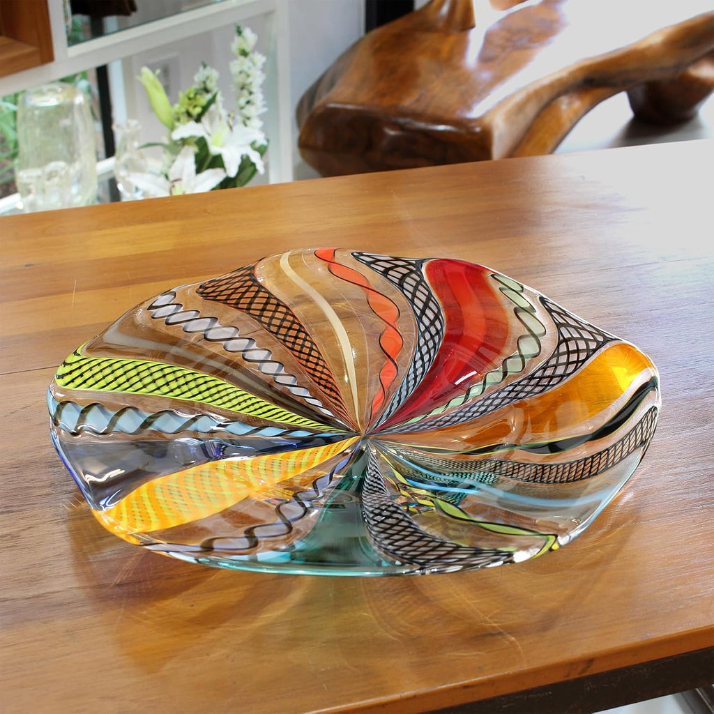 Murano Style Art Glass Bowl Hand Blown Colored Canes Boho Effect Home Decor