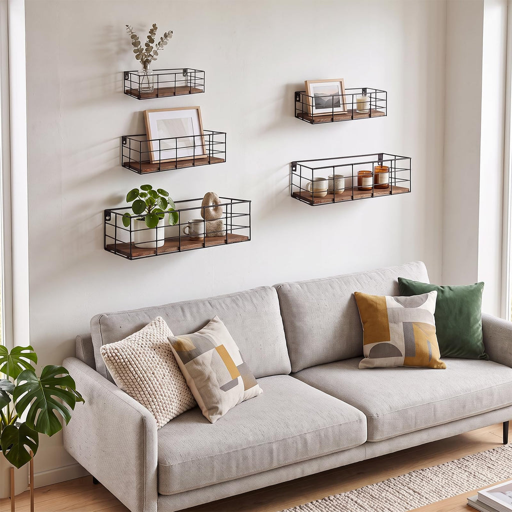 Wire Frame Floating Shelves for Wall 5 Different Sizes Carbon Black