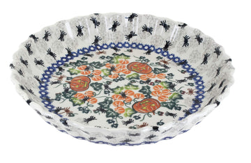 Rose Polish Pottery - Orange Trick or Treat Pie Plate - 10" Diameter - Unique, Dishwasher Safe, & Durable Bakeware