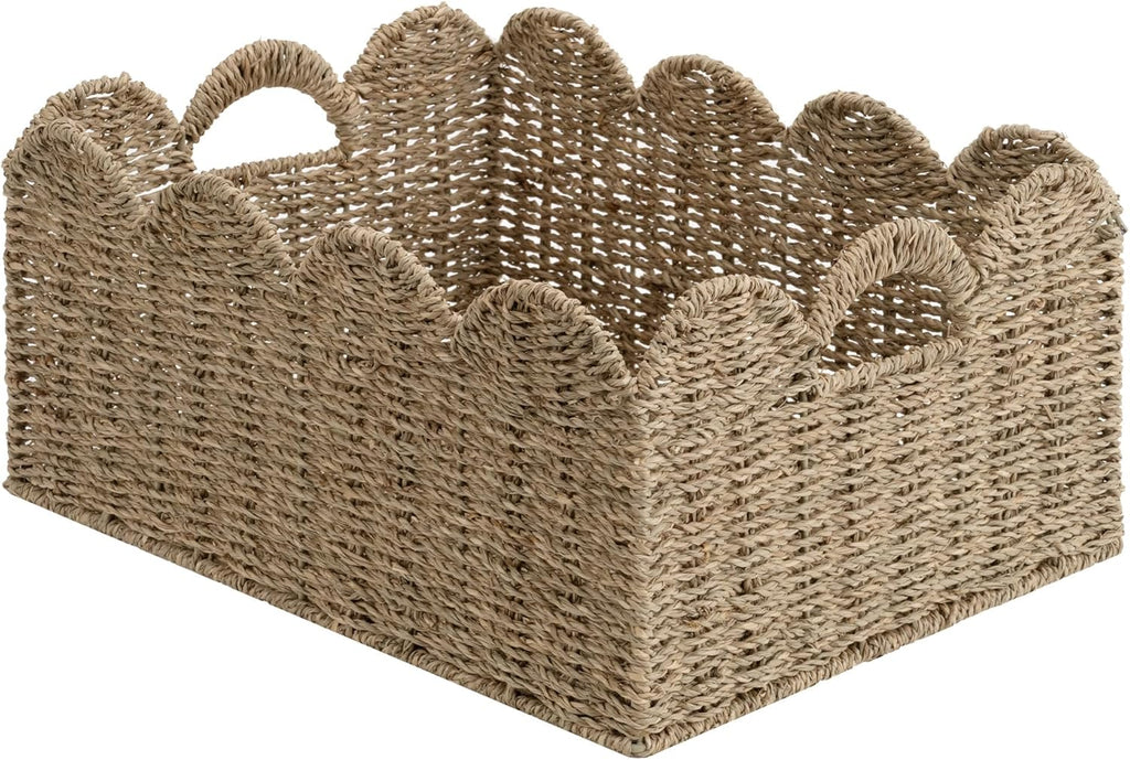 Scalloped Seagrass Baskets, Hand-woven Rattan Baskets with Built-in Handles, Cute Baby Basket , Basket for Organizing