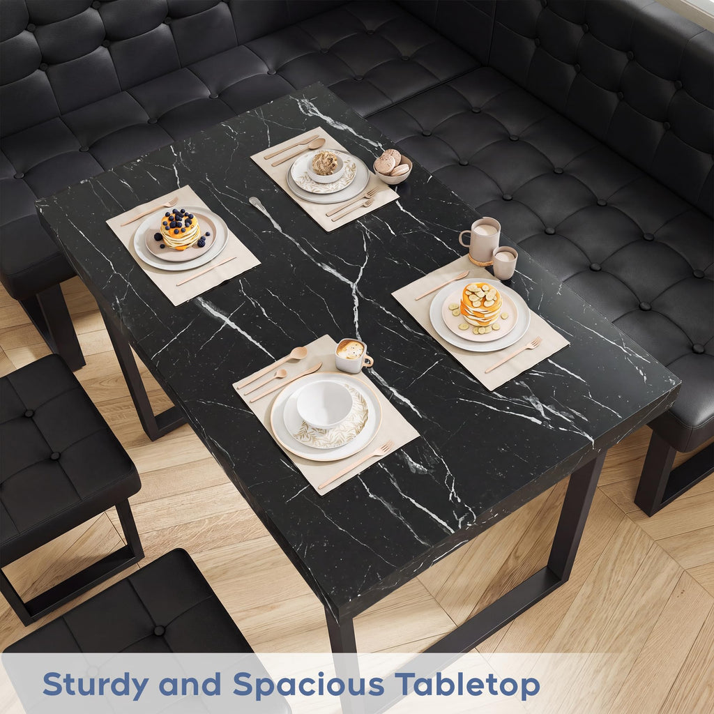 72" Corner Dining Table Set for Small Spaces, Modern Black