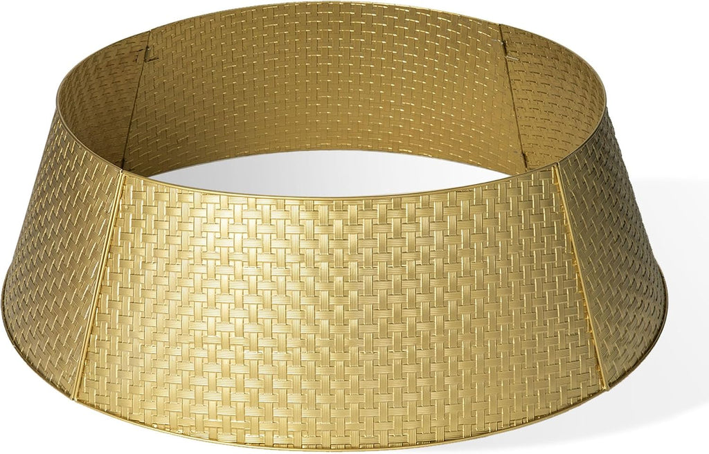 40.5" D Gold Metal Weave Tree Collar, Decorative Tree Stand Cover Tree Ring for Christmas Decor