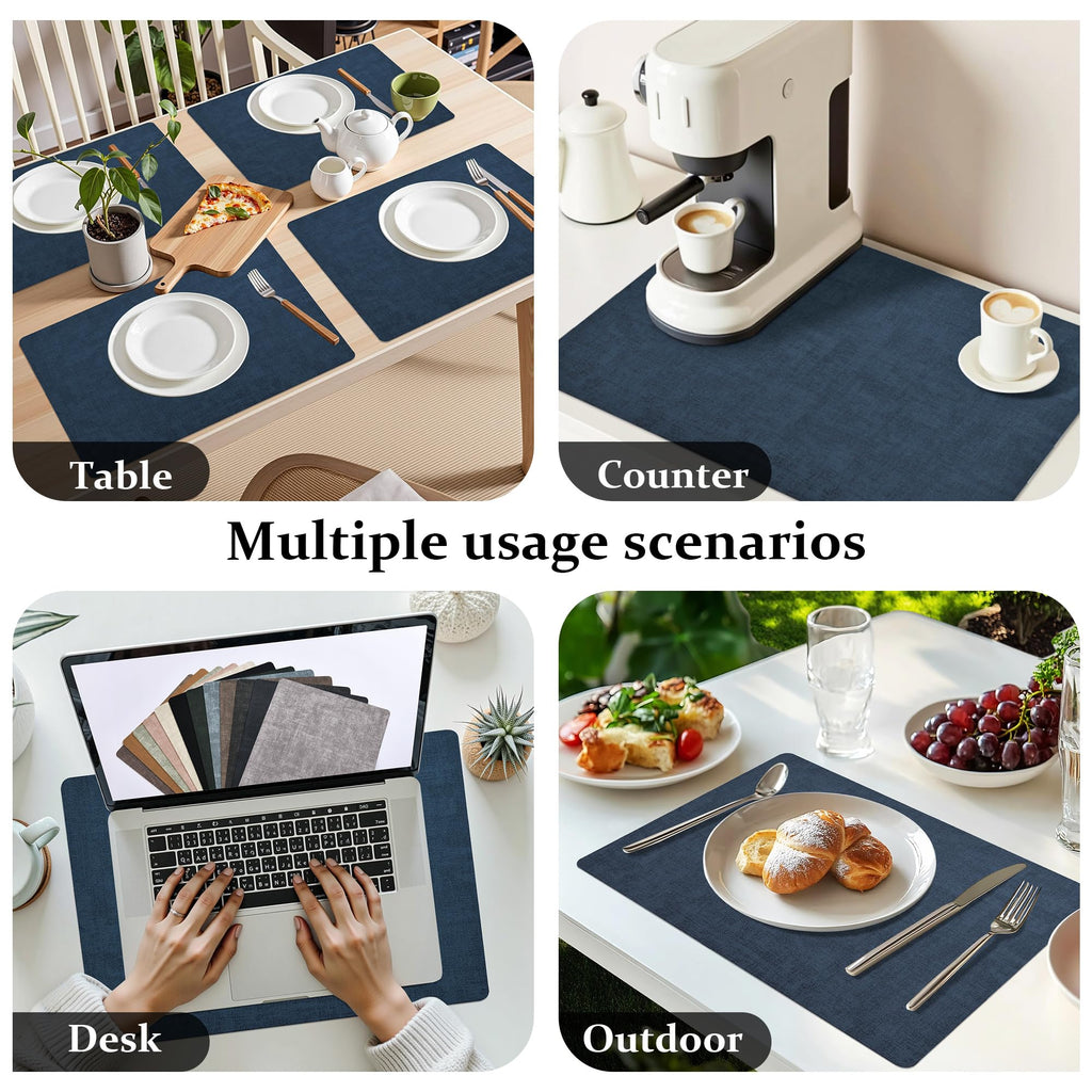 Faux Leather PU Placemats Set of 6 (Dark Blue,11.8" x 17")