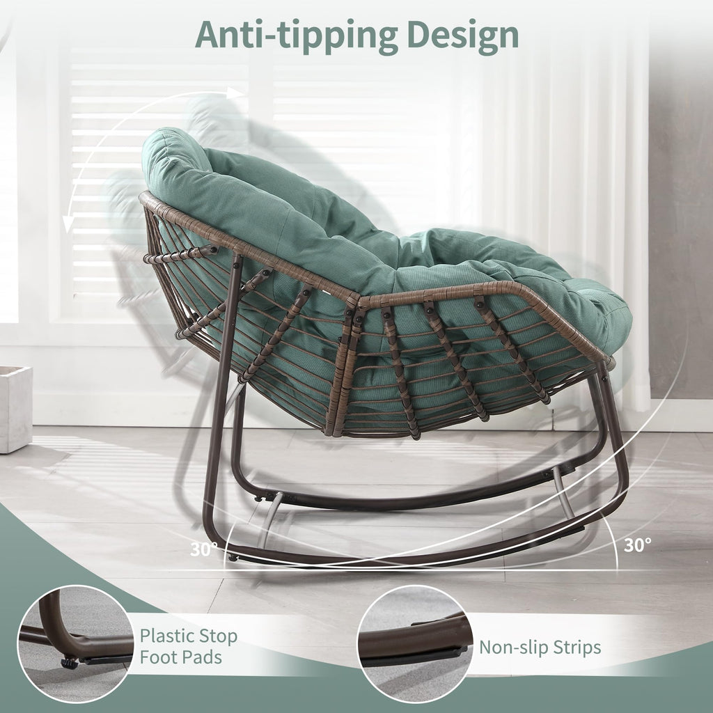 Outdoor Patio Rocking Chairs Set of 2, Oversize Papasan Rock Chair