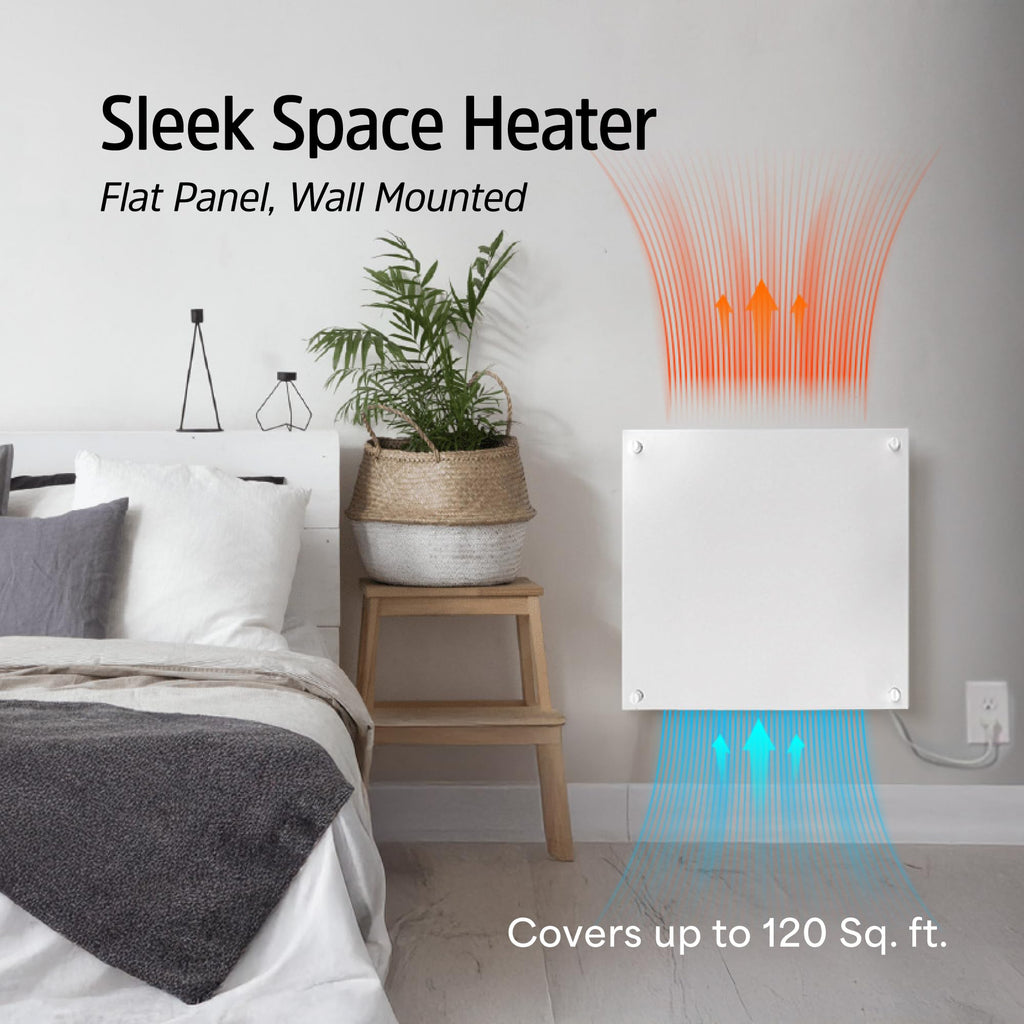 Convection Wall Heater with Thermostat - 400W Electric Wall Mounted Space Heater Panel - Updated Model, 120V - Heats