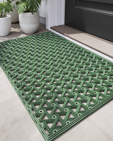 Front Door Mat Outside Entrance Rubber Floor Doormat, 19x30 Green