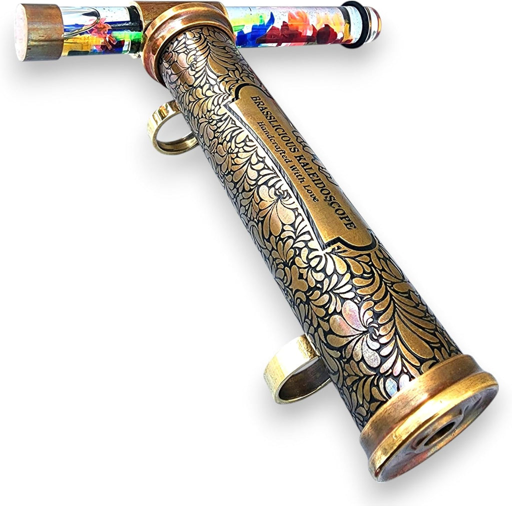 Handcrafted Brass Kaleidoscope with Liquid Motion Chamber and Brass Stand - Vintage-Style Optical Art Collectible