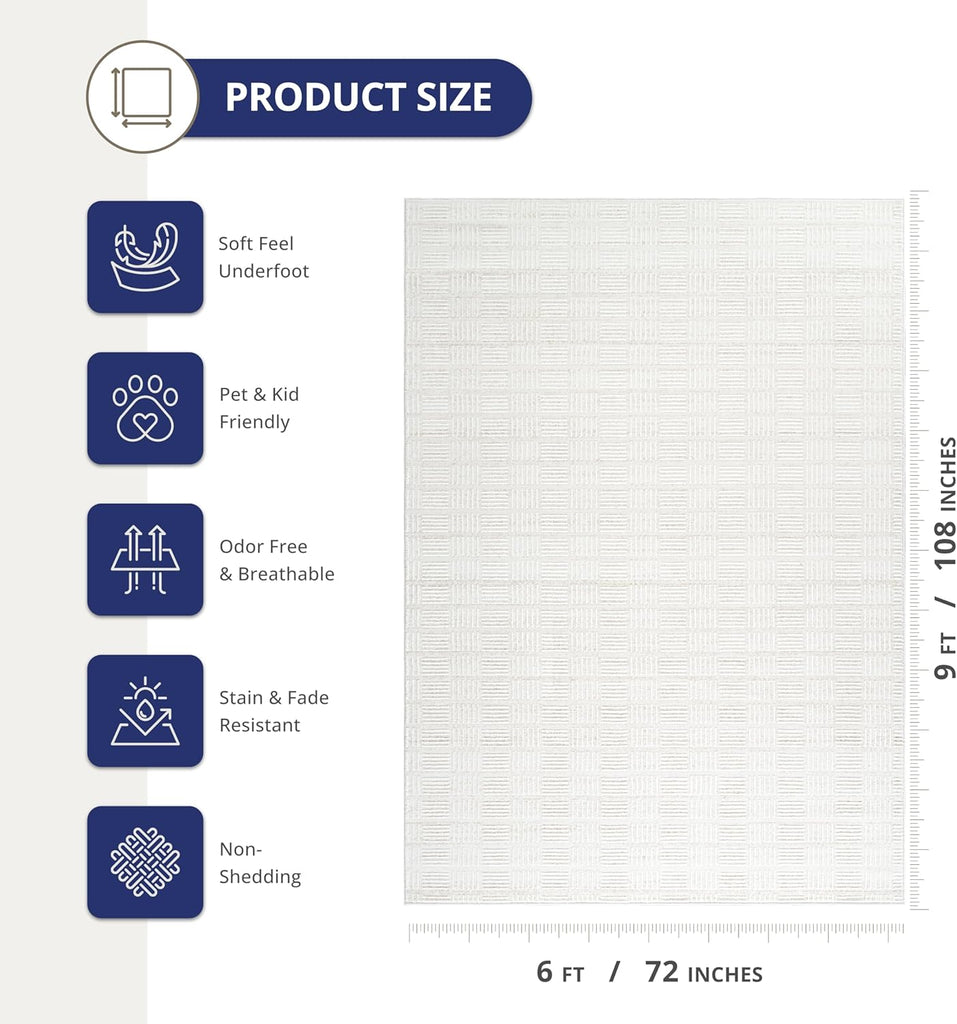 Cream Area Rug - Area Rugs - Vera Collection Checkered Minimalist Pattern - Non-Shedding,Easy to Clean Durable