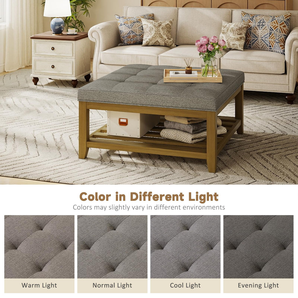 Ottoman with Storage Bench, Linen Ottoman Coffee Table, Granite