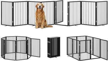 160" x 32" Foldable Freestanding Extra Wide Dog Gate with Door, Black