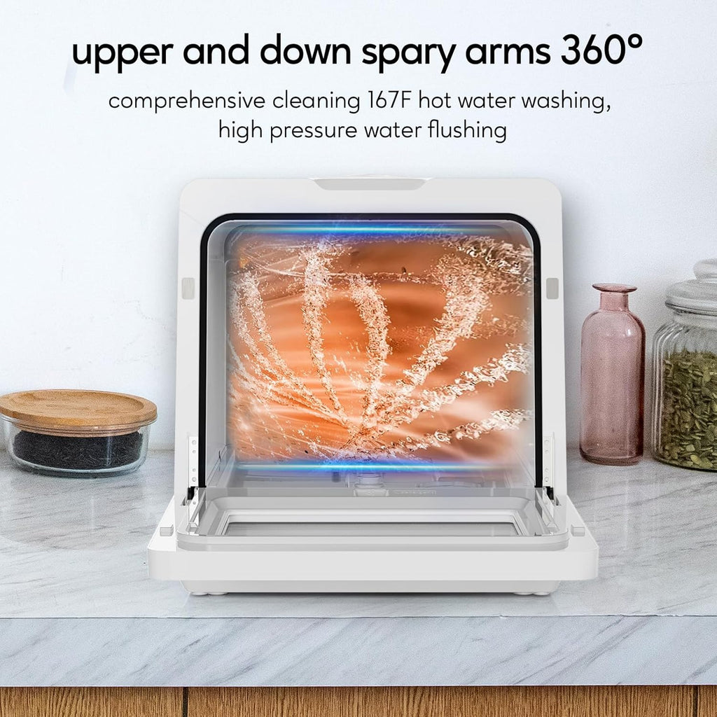 Portable Dishwashers for Camping and Home with 5l Water Tank, Hose, LED Light, 10 Wash Programs, Baby Care Mode