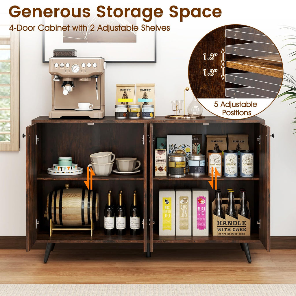 Sideboard Buffet Cabinet, 50'' Accent Kitchen Storage Cabinet with 4-Door & 5-Position Adjustable Shelves, Modern