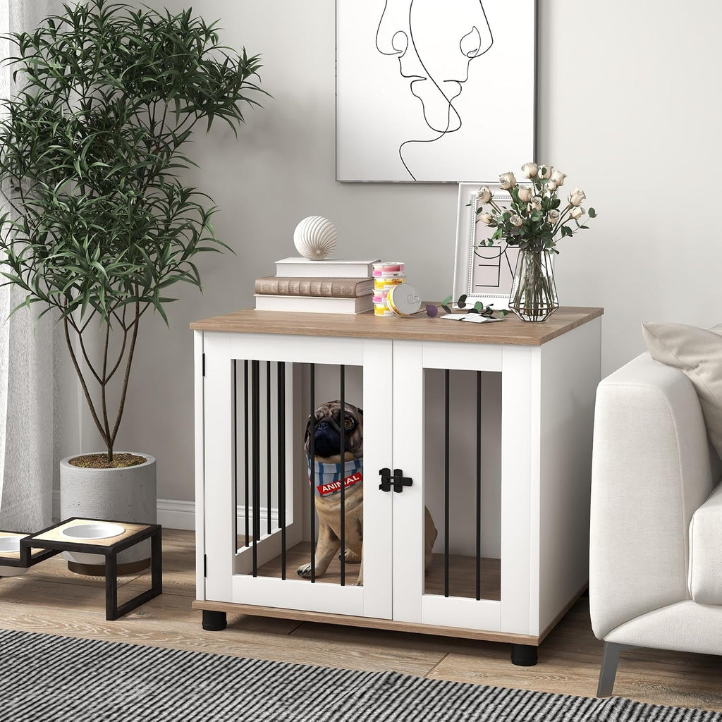 Dog Crate Furniture with Lockable Door for Medium Dogs, Walnut Brown