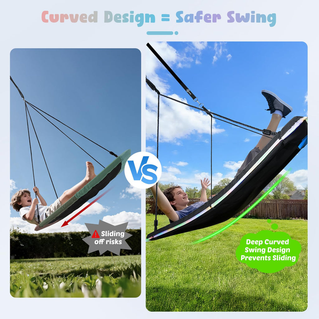 60" Skycurve Platform Tree Swing with LED Light for Kids & Adults