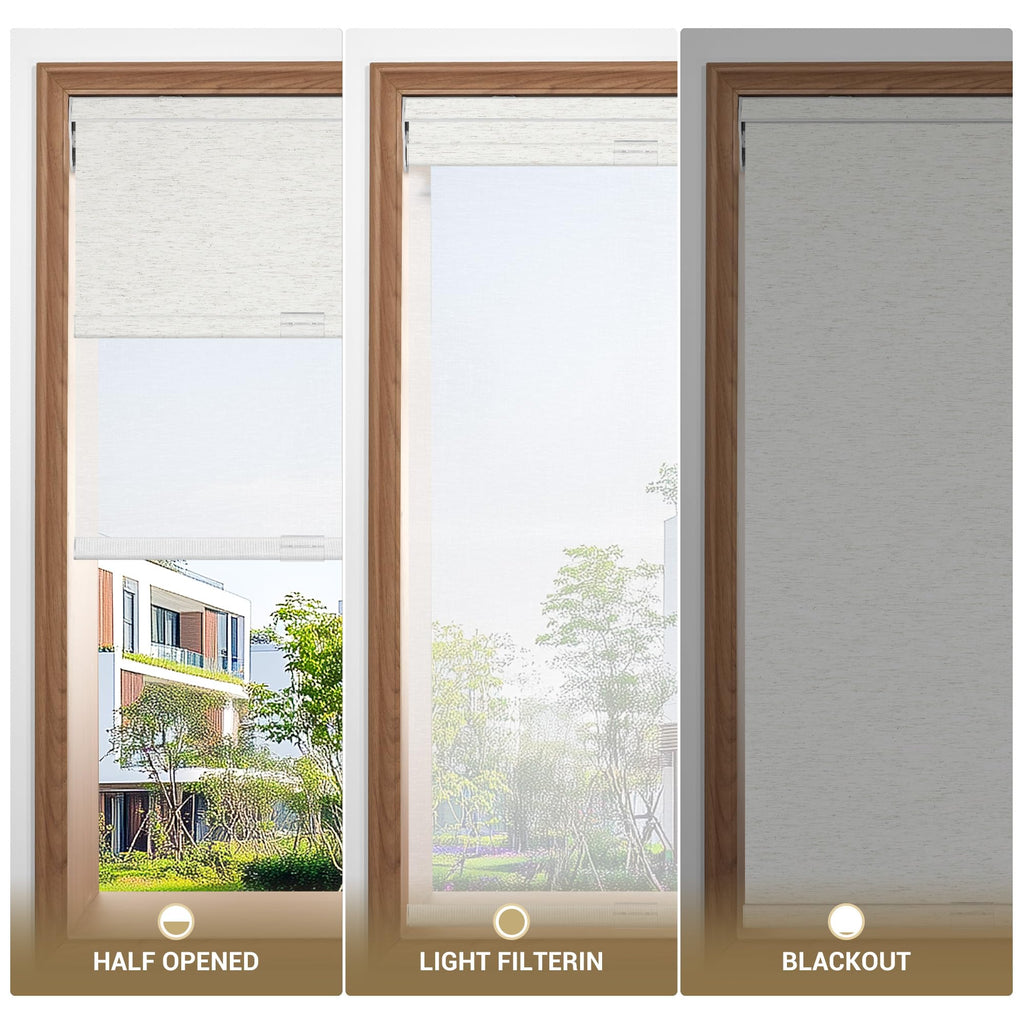 Cordless Dual Roller Shades, Linen Cream & White, Custom Size