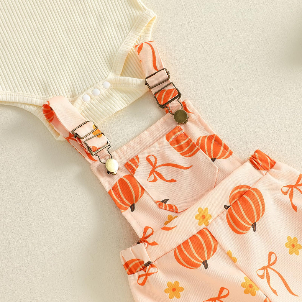 Newborn Baby Girl Fall Outfits Infant Rompers Overalls Pants Set (B pumpkin, )