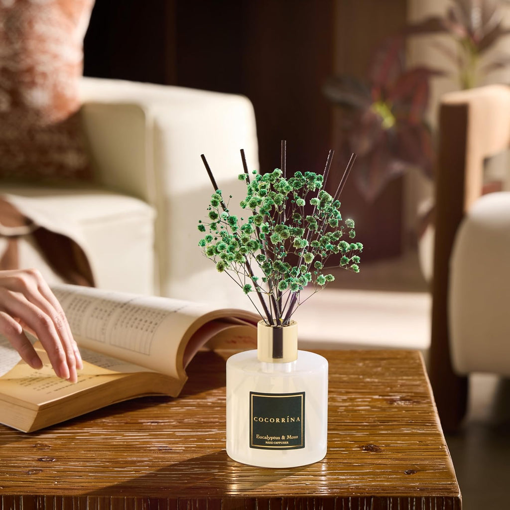 Reed Diffuser Sets- Eucalyptus & Moss Scented Diffuser with Sticks Home Fragrance Reed Diffuser Shelf Decor - Set of 67