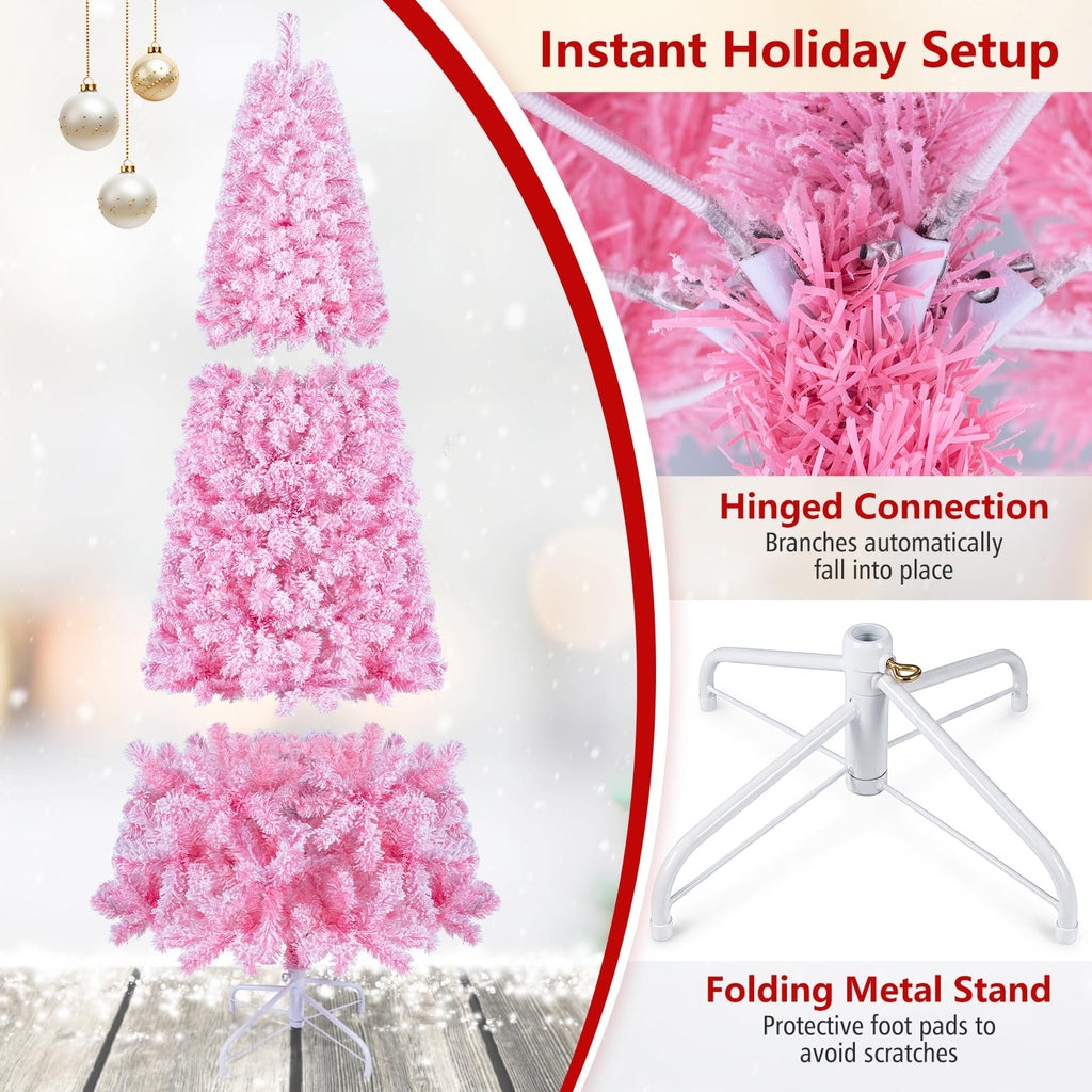 7ft Pink Pre-Lit Flocked Christmas Trees, Hinged