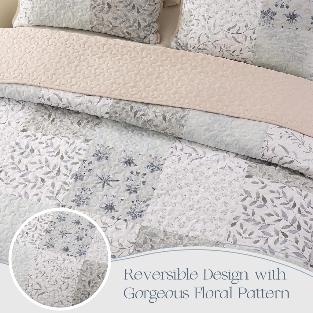Reversible Boho Quilts Queen, Gray Soft Bedspreads Lightweight Coverlet All Season Patchwork Quilt Bedding Set with