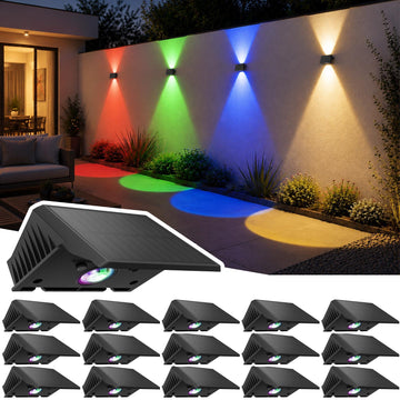 Fence Lights Solar Powered, Multicolor Solar Wall Lights Outdoor Waterproof IP67, Up and Down Solar Fence Lights