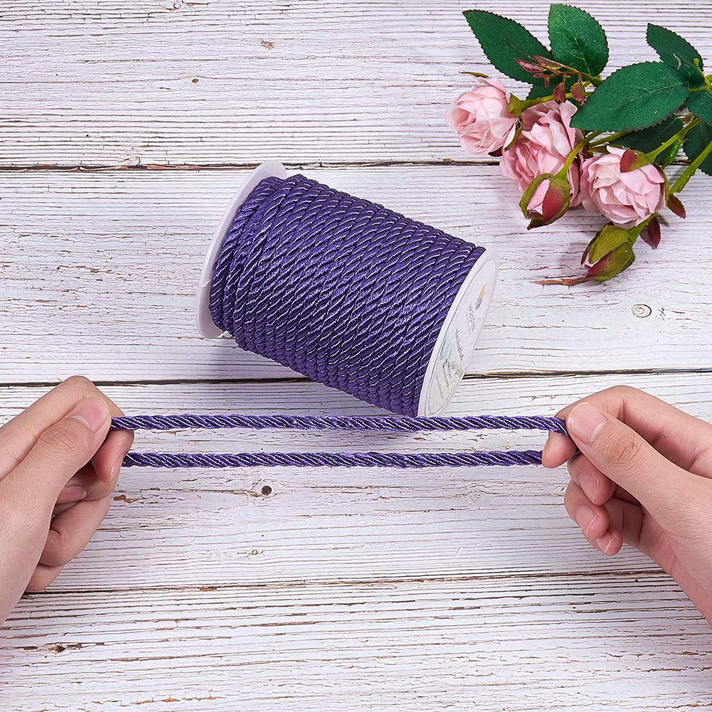 Purple Silk Rope 5mm Twisted Cord Trim 3-Ply Twisted Cord Rope Nylon Crafting Cord Trim Thread String for - 18 Yards