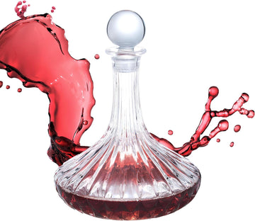 1000ml Wine Decanter with Glass Stopper - Wide Base for Rapid Aeration, Drip-Free Spout, Gift Box for Red Wine