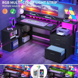L Shaped Desk with Drawers, 65" Computer Desk with Power Outlets & LED Lights