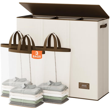 Large Laundry hamper 3 Section with Lid, 180L Laundry Basket
