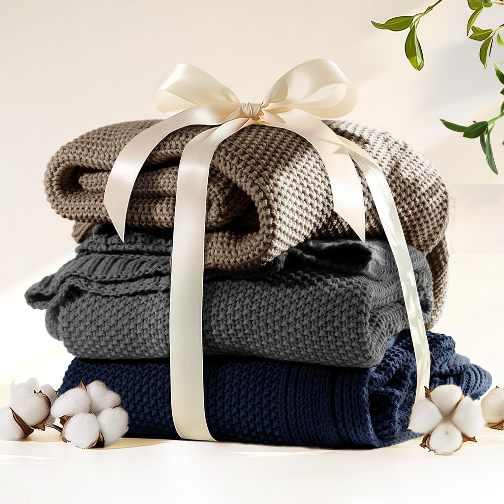 100% Cotton Cable Knit Throw Blanket, Lightweight Soft Knit Blanket for Sofa Couch Bed, Breathable All-Season Throw