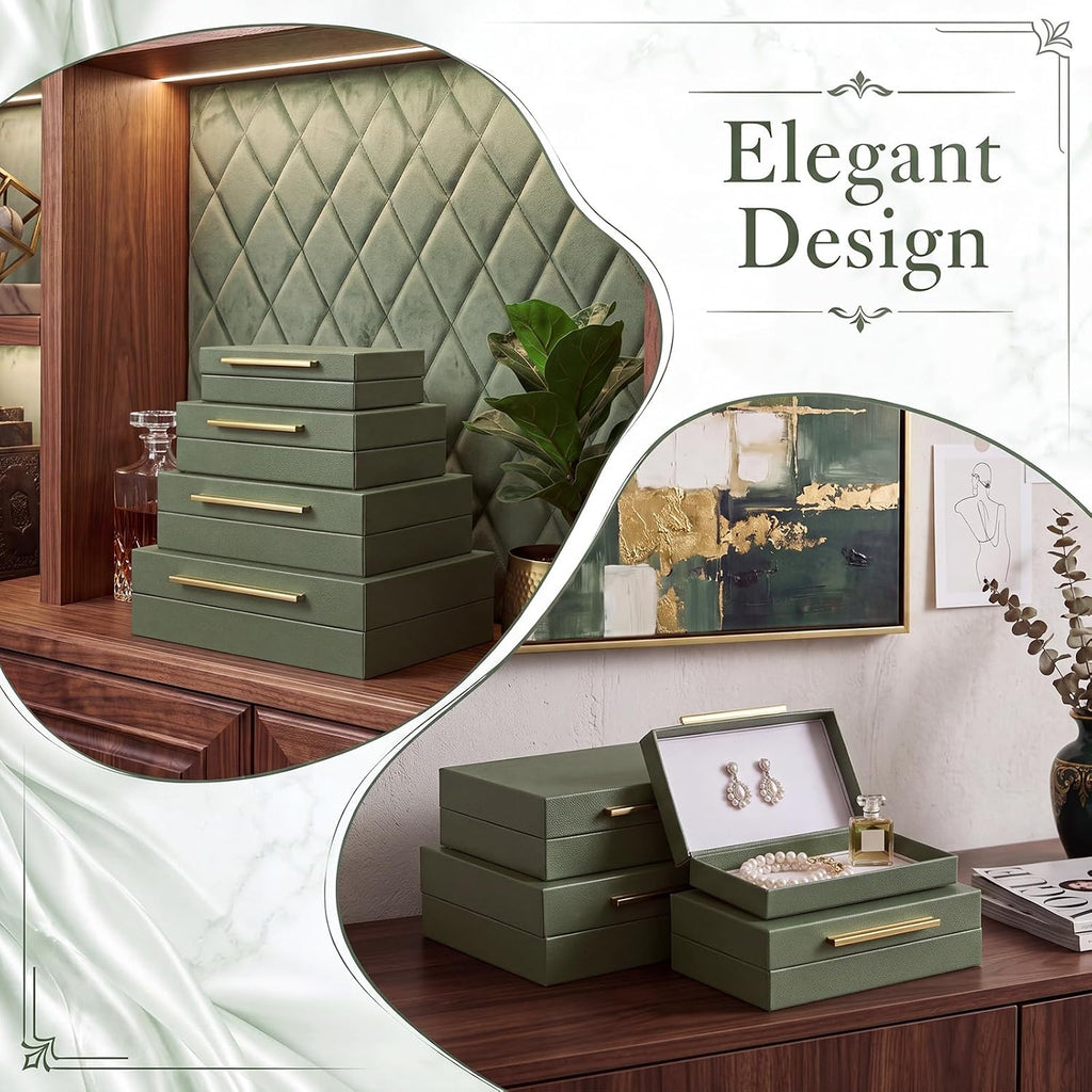 Decorative Storage Box with Lids, Green Decorative Boxes - Set of 4